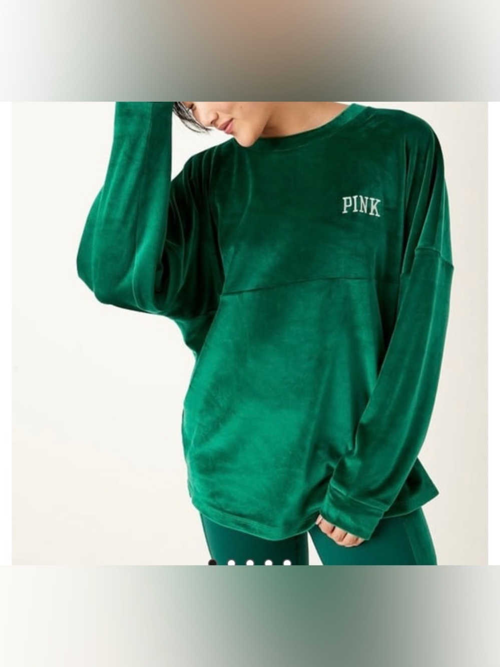 PINK Green Velour Pullover with White Logo